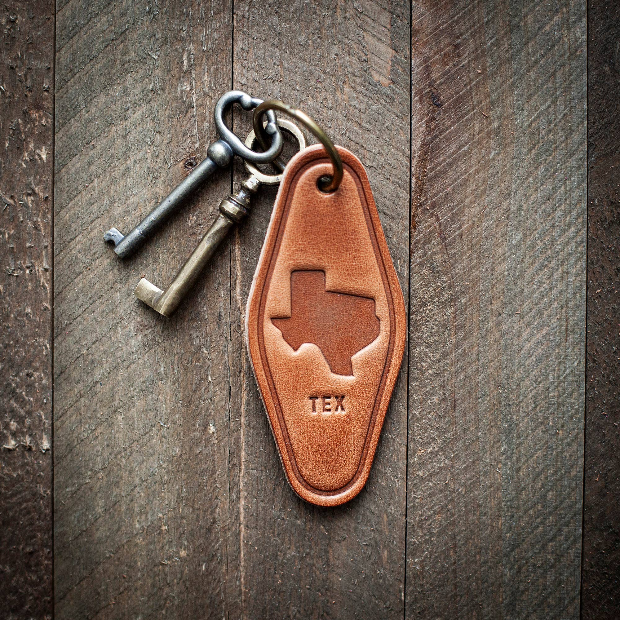 Texas Silhouette Leather Keychain Motel Style