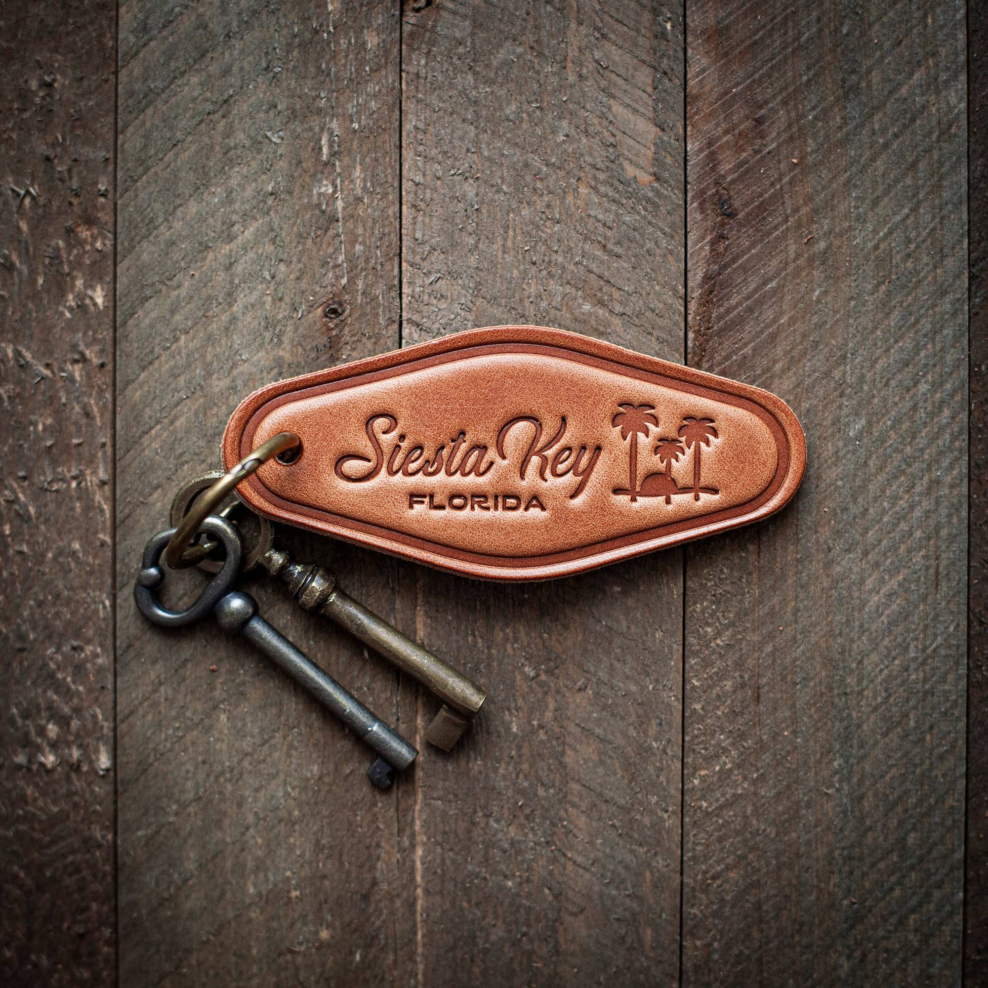 Siesta Key Florida Leather Keychain Motel Style