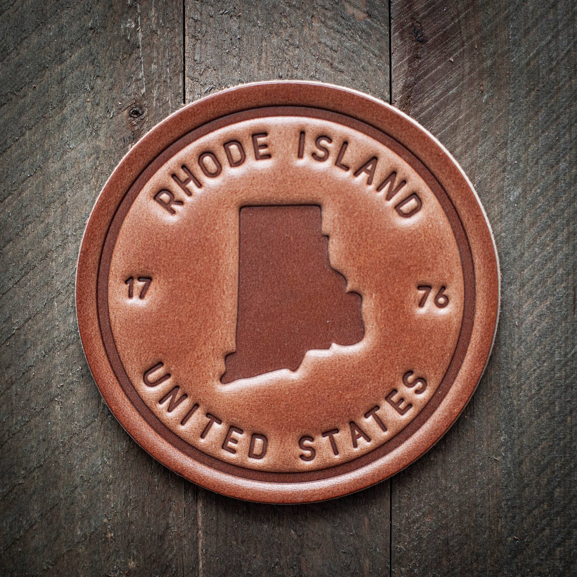 Rhode Island State Silhouette Leather Coaster