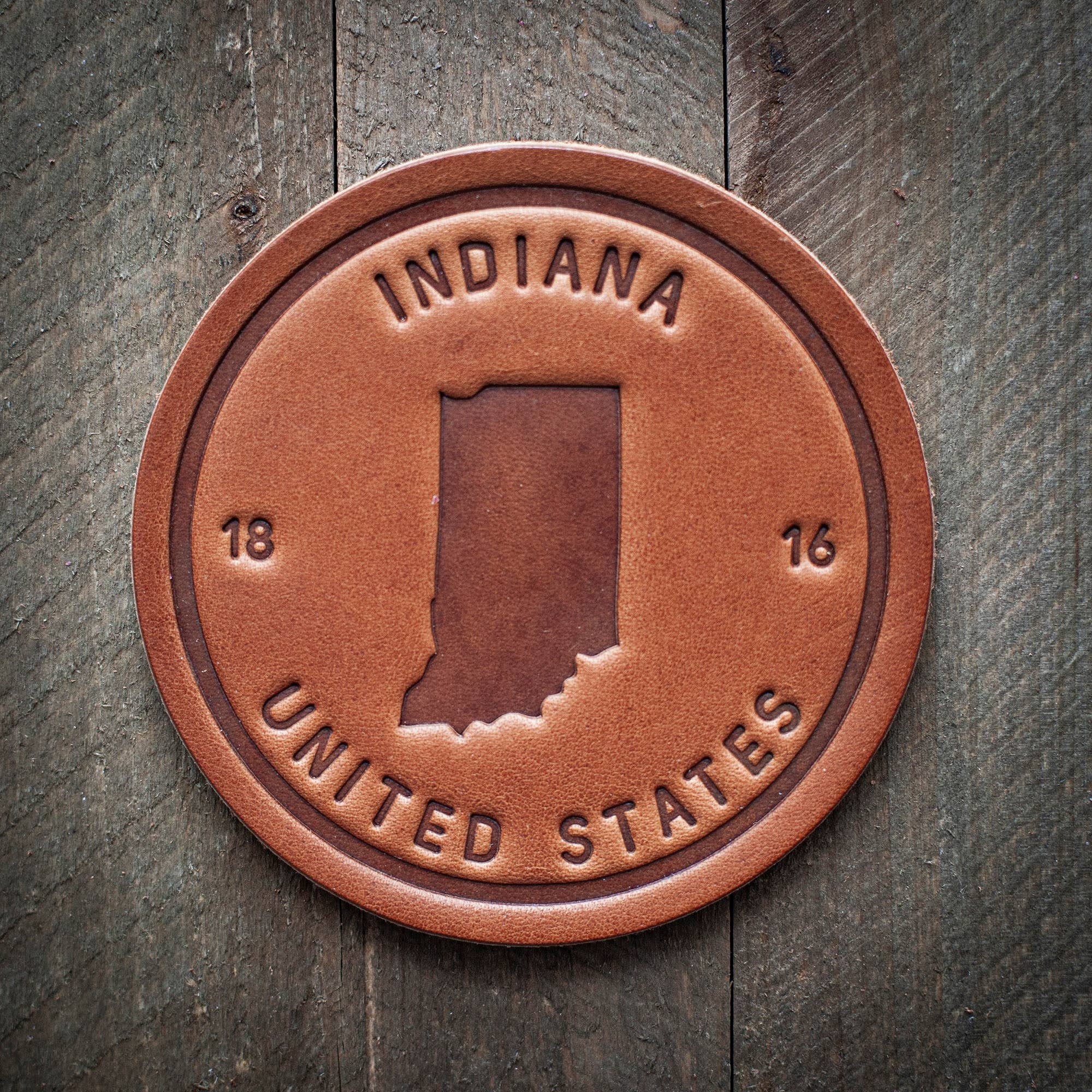 Indiana State Silhouette Leather Coaster