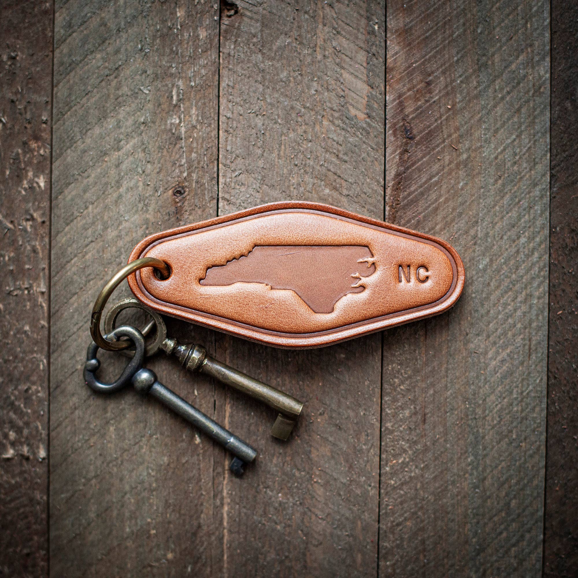 North Carolina Leather Keychain Motel Style