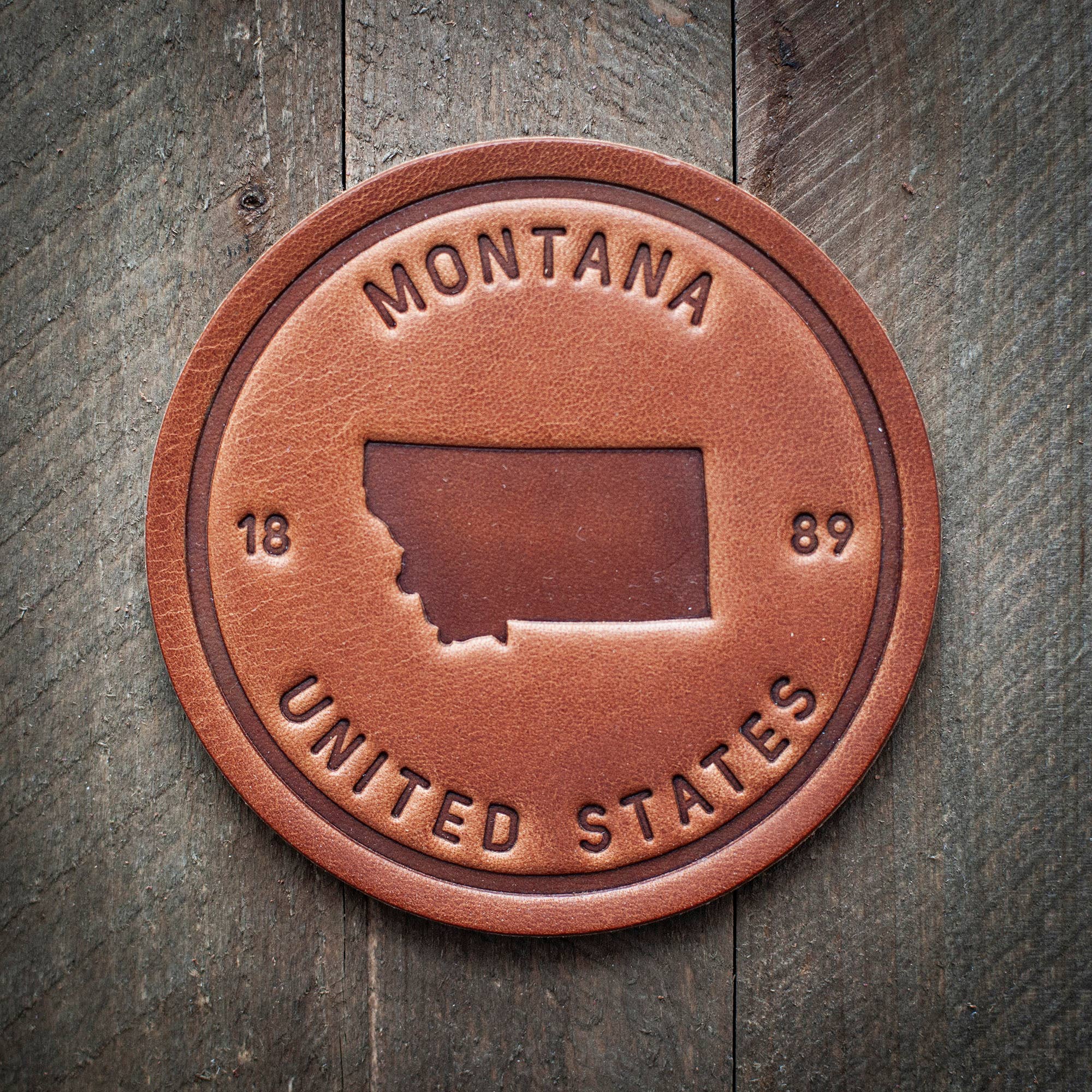 Montana State Silhouette Leather Coaster