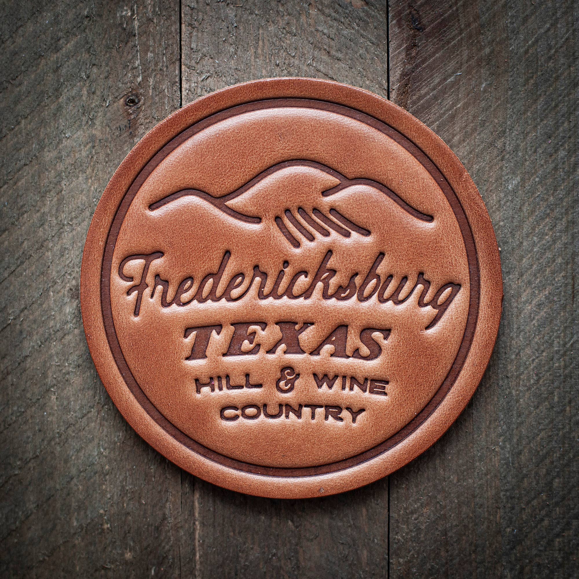 Fredericksburg Texas Hill & Wine Country Leather Coaster