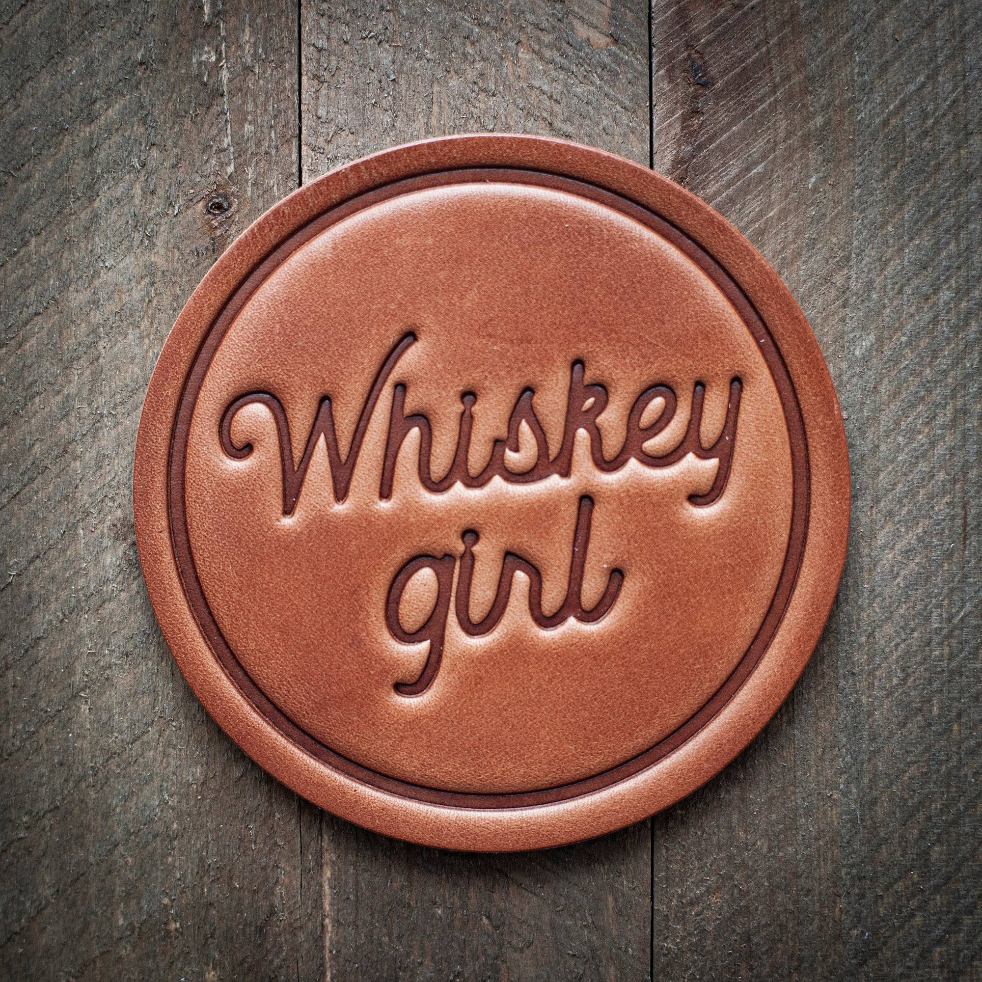 Whiskey Girl Leather Coaster