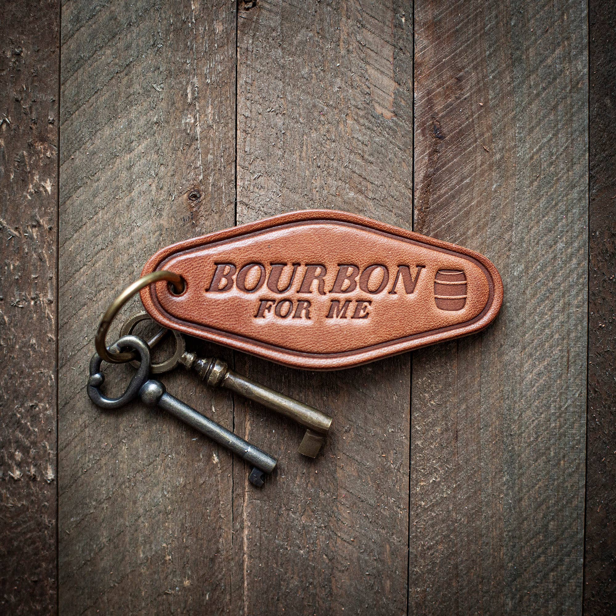 Bourbon For Me Leather Keychain Motel Style