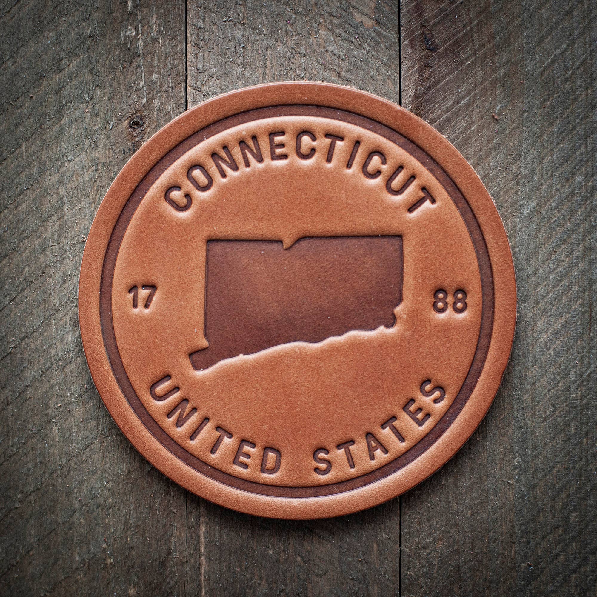 Connecticut State Silhouette Leather Coaster