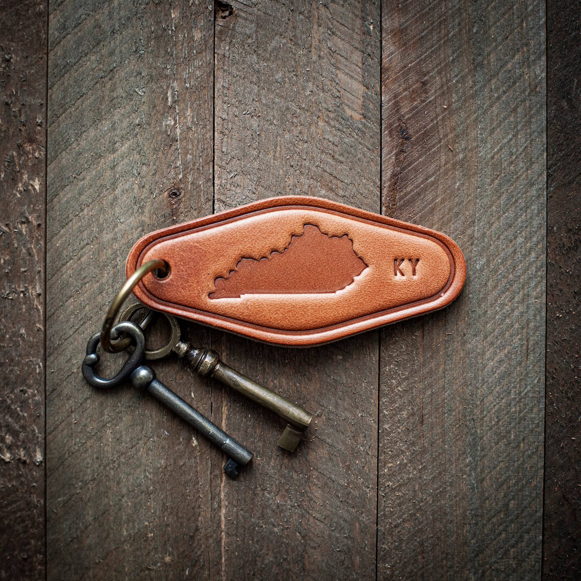 Kentucky Silhouette Leather Keychain Motel Style