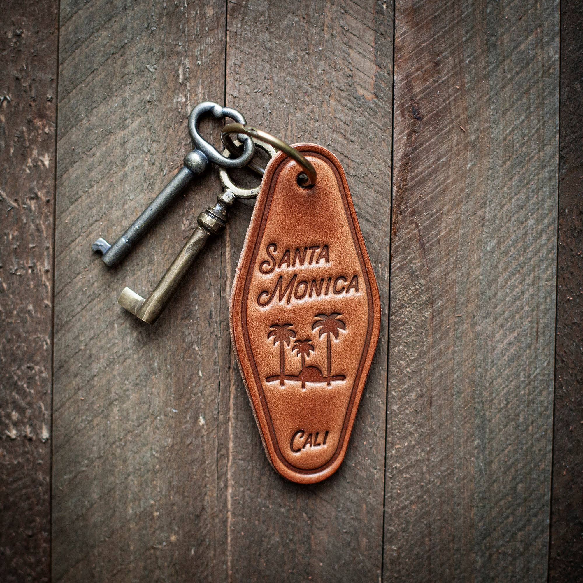 Santa Monica California Leather Keychain Motel Style