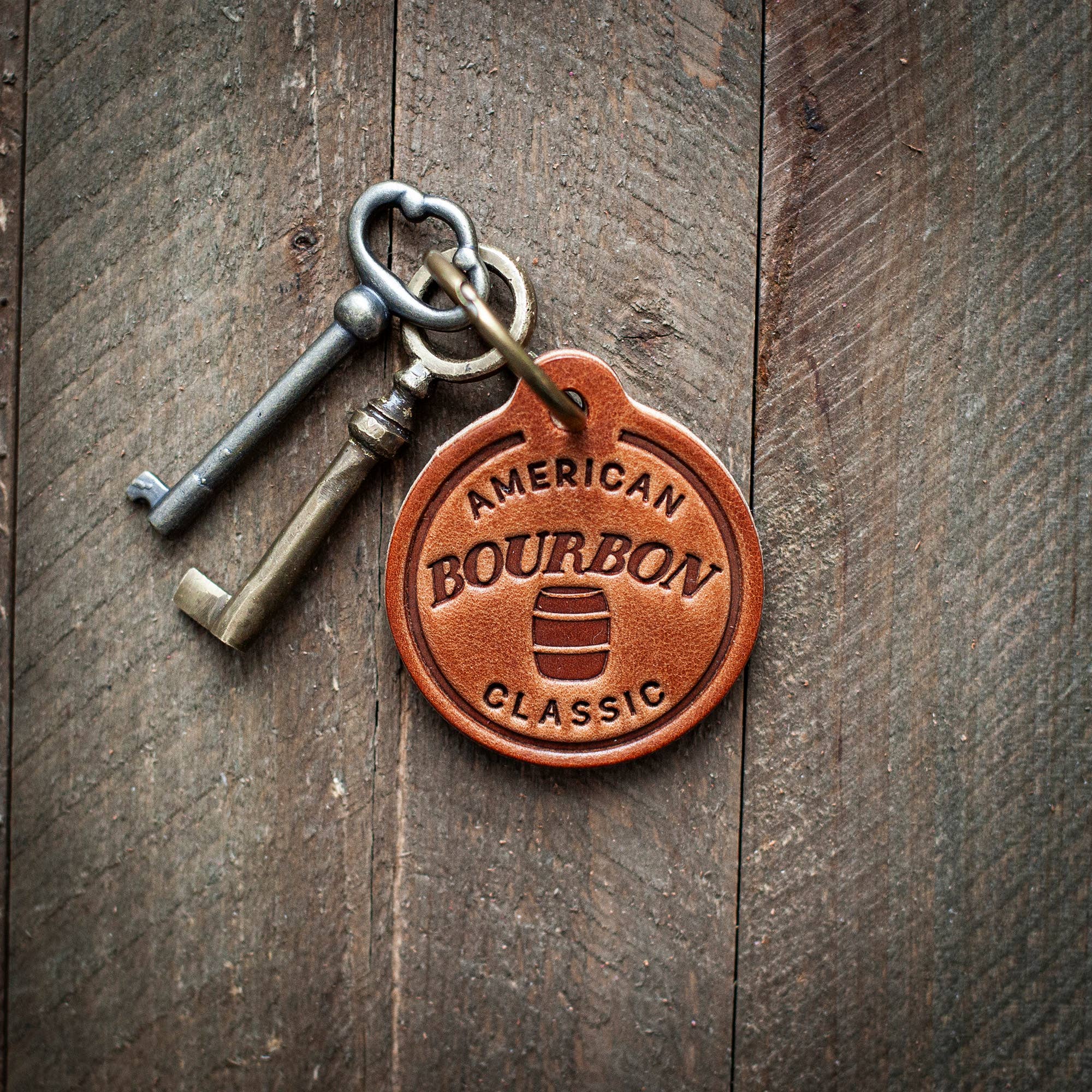 Bourbon American Classic Leather Keychain Circle