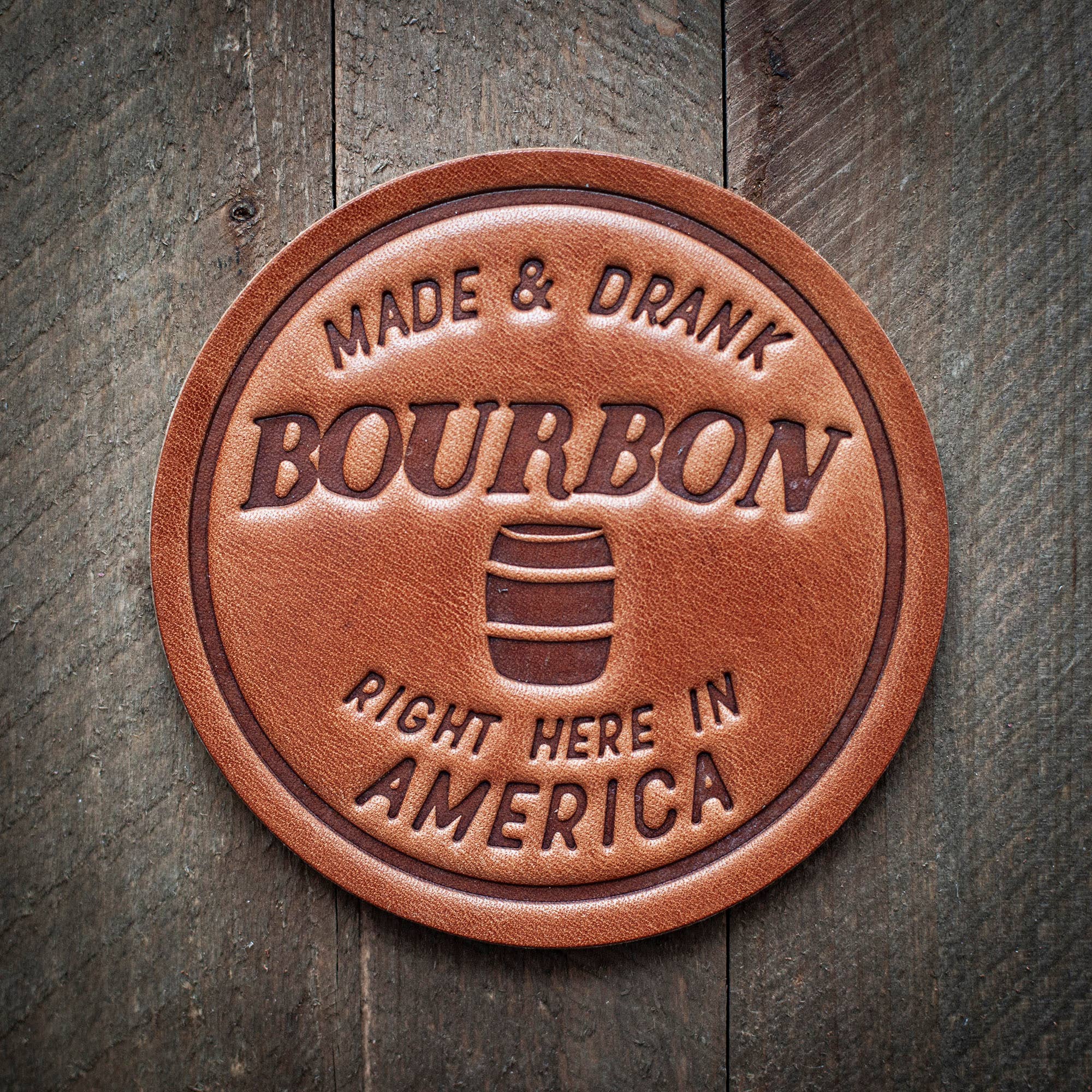 Bourbon Made Here Leather Coaster