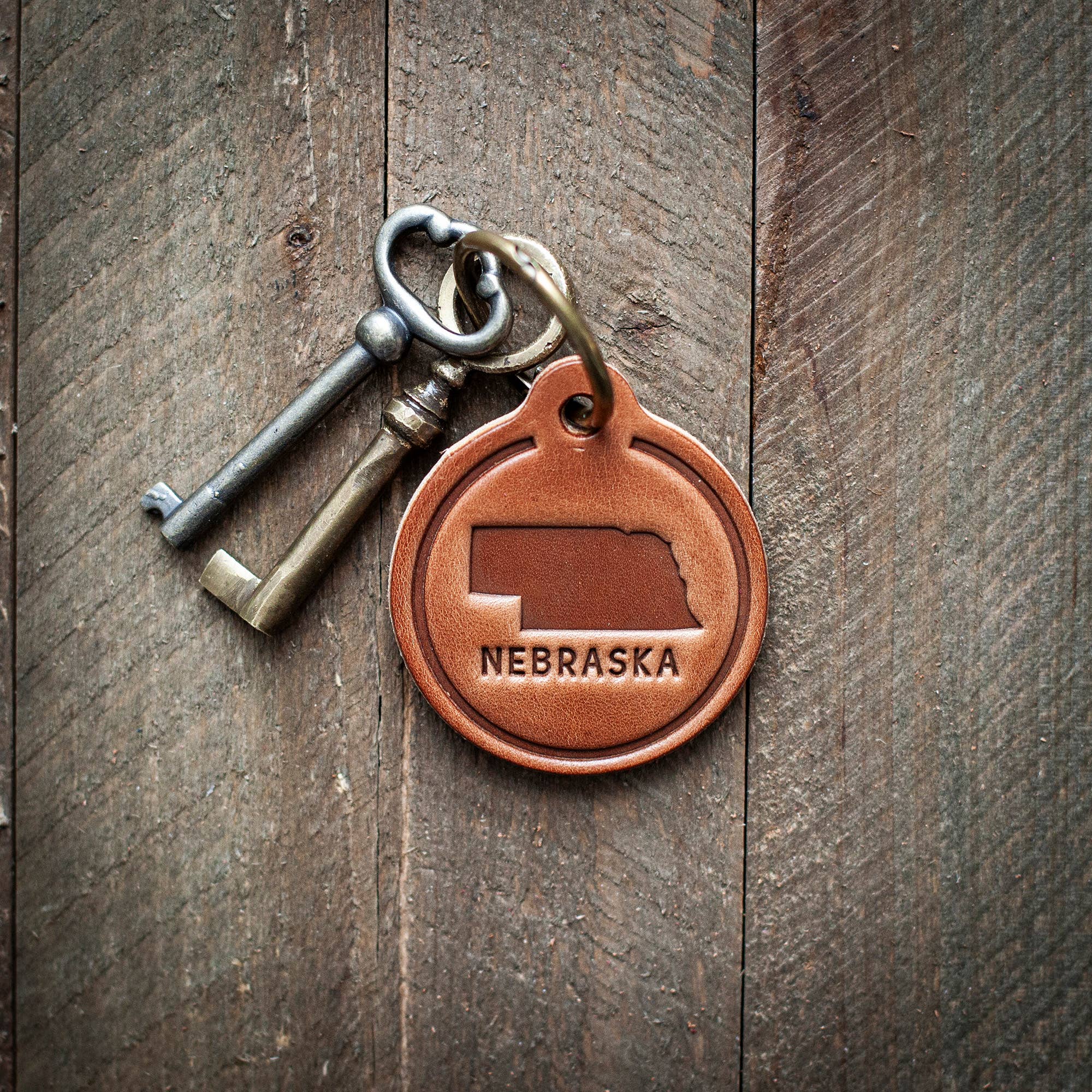 Nebraska Leather Keychain Circle