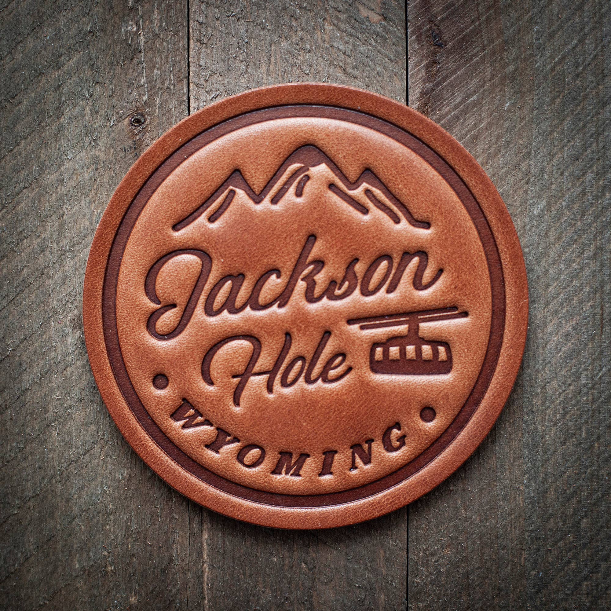 Jackson Hole Wyoming Leather Coaster