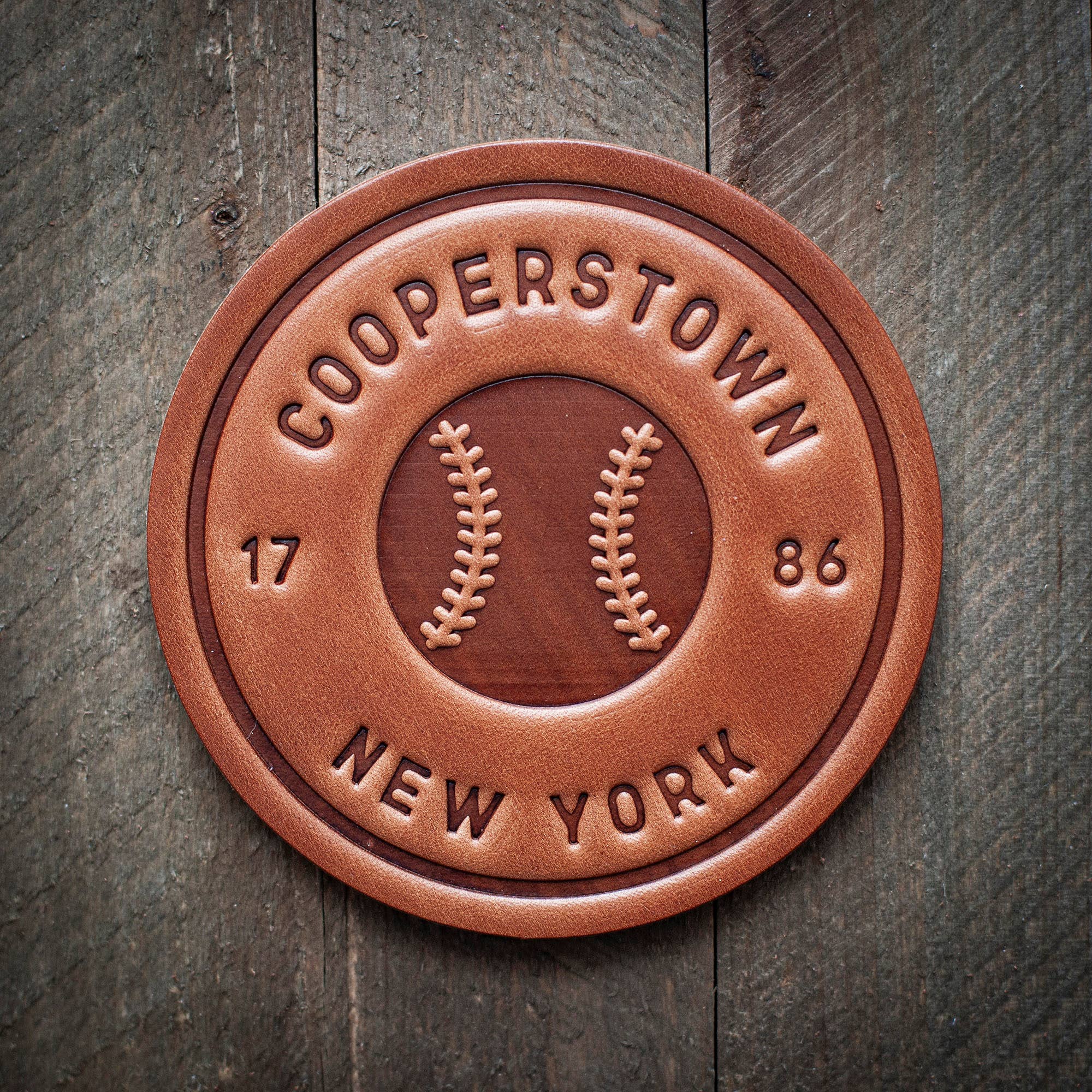 Cooperstown New York Baseball Hall of Fame Leather Coaster