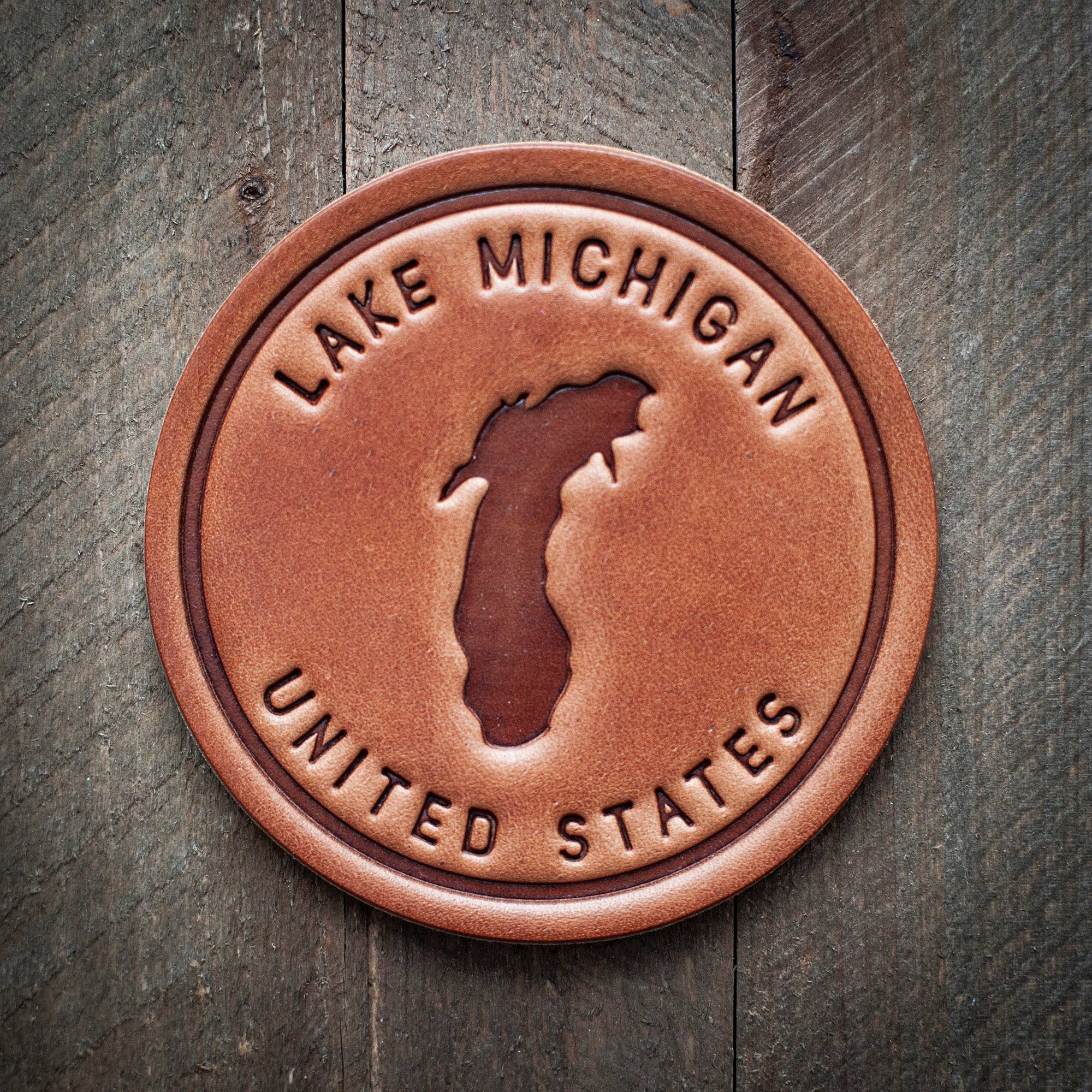 Lake Michigan Silhouette Leather Coaster