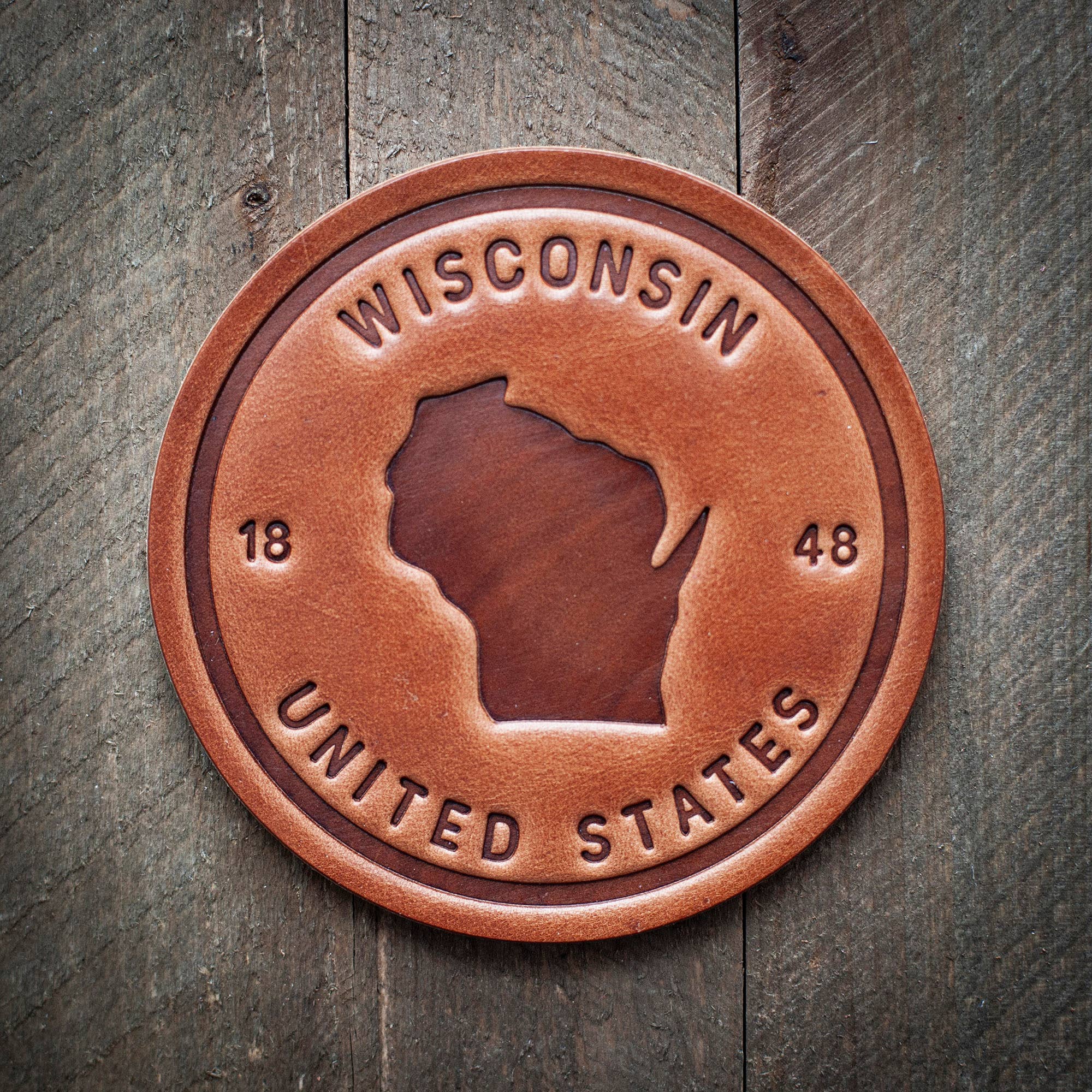 Wisconsin State Silhouette Leather Coaster