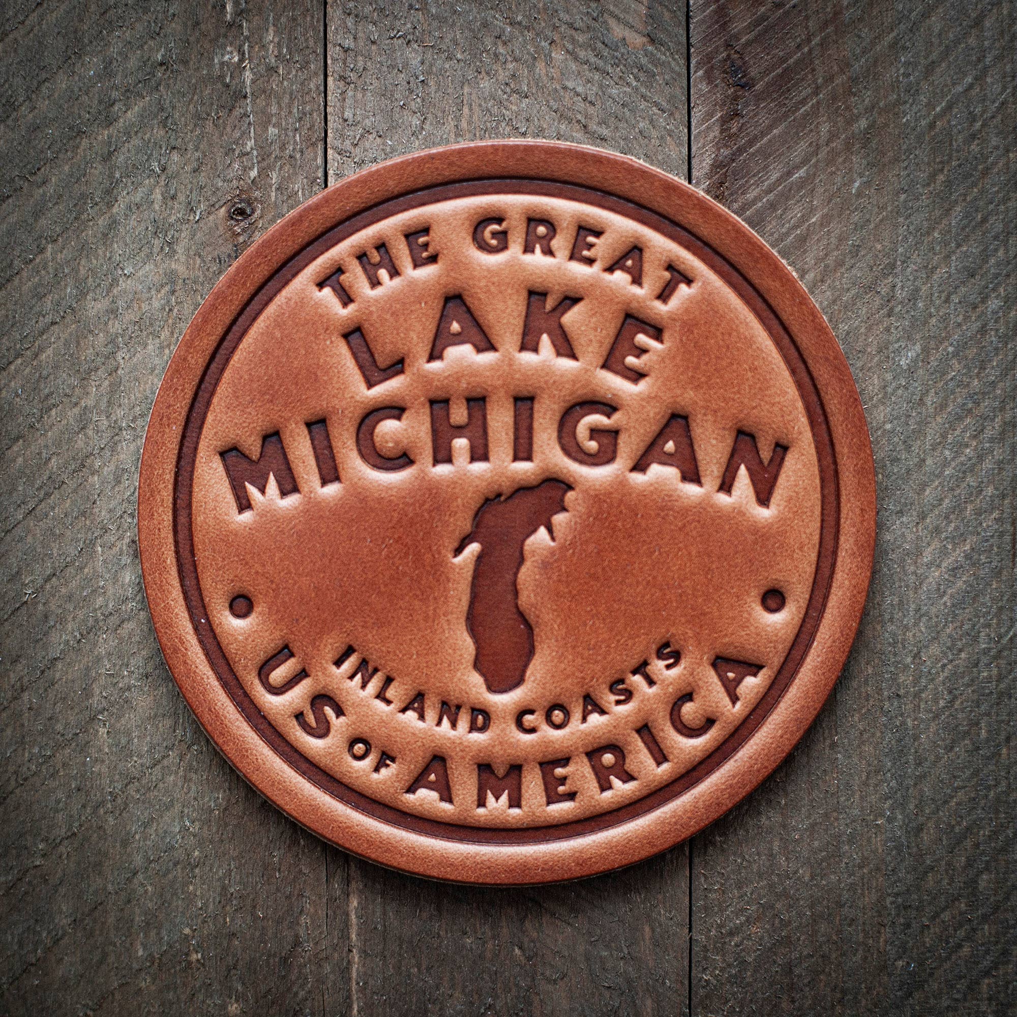 Lake Michigan Leather Coaster