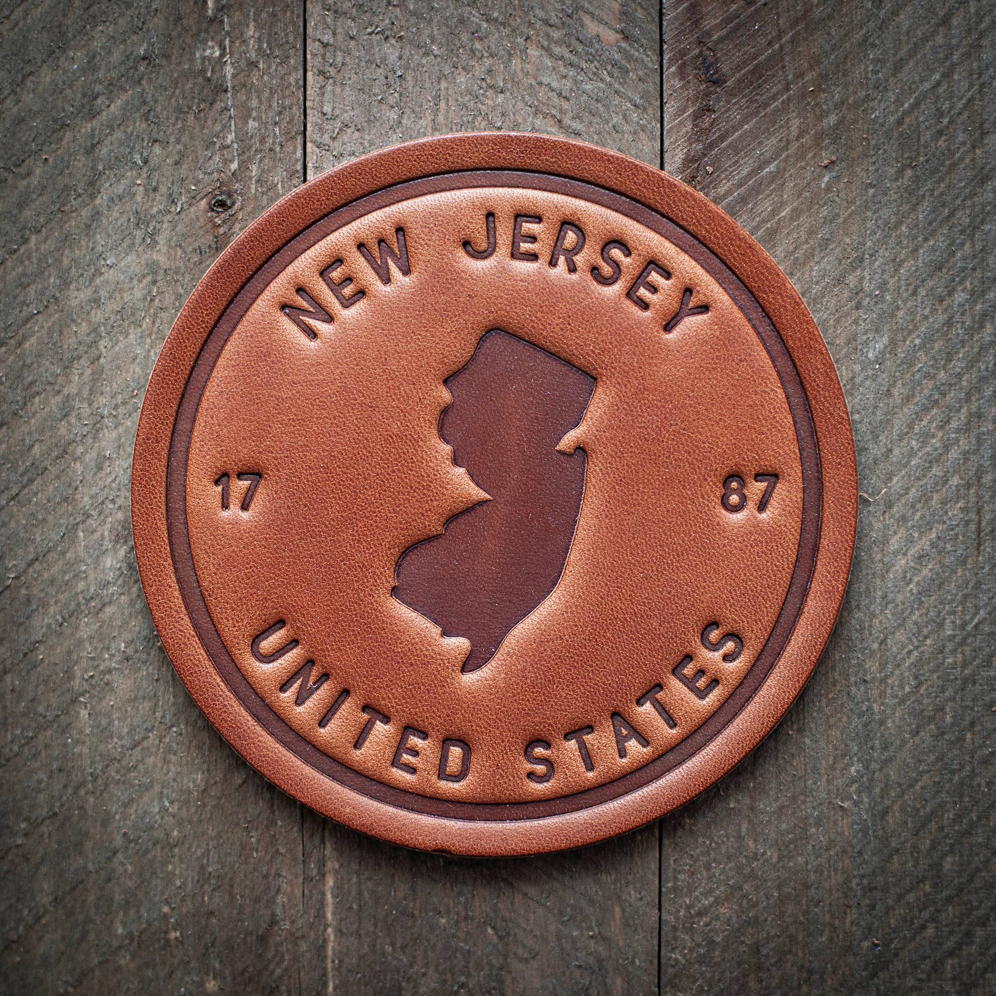 New Jersey State Silhouette Leather Coaster