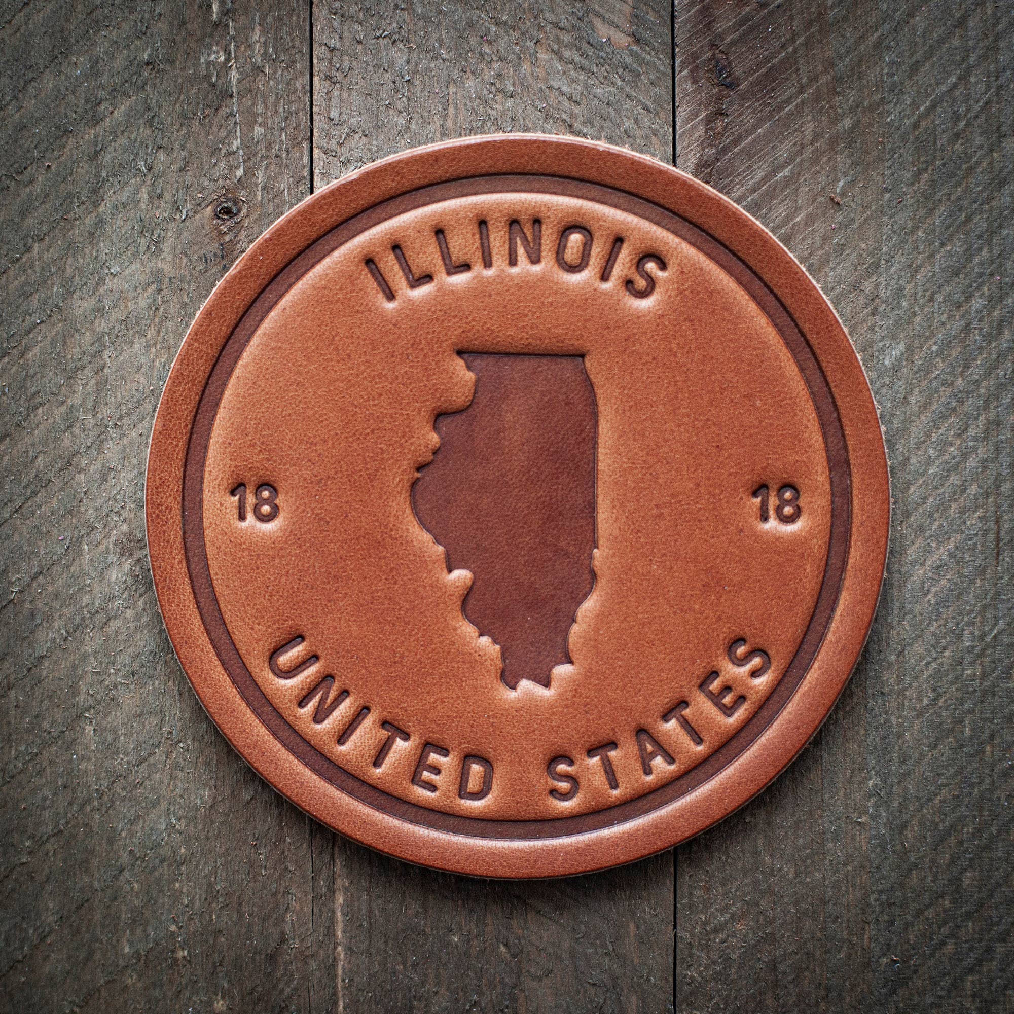 Illinois State Silhouette Leather Coaster