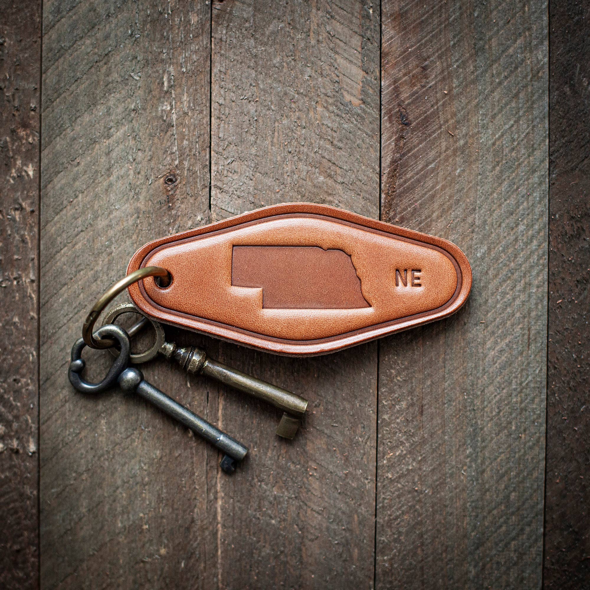 Nebraska Leather Keychain Motel Style