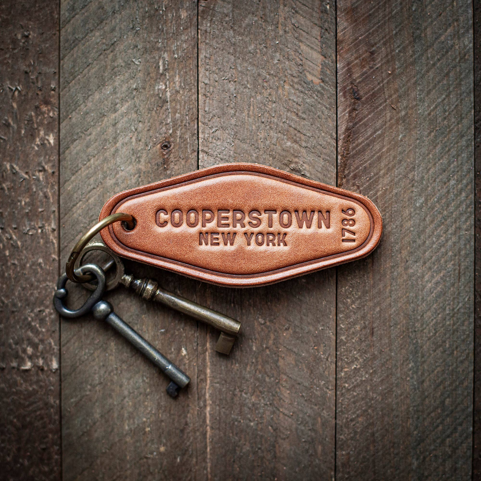 Cooperstown New York Baseball Leather Keychain Motel Style