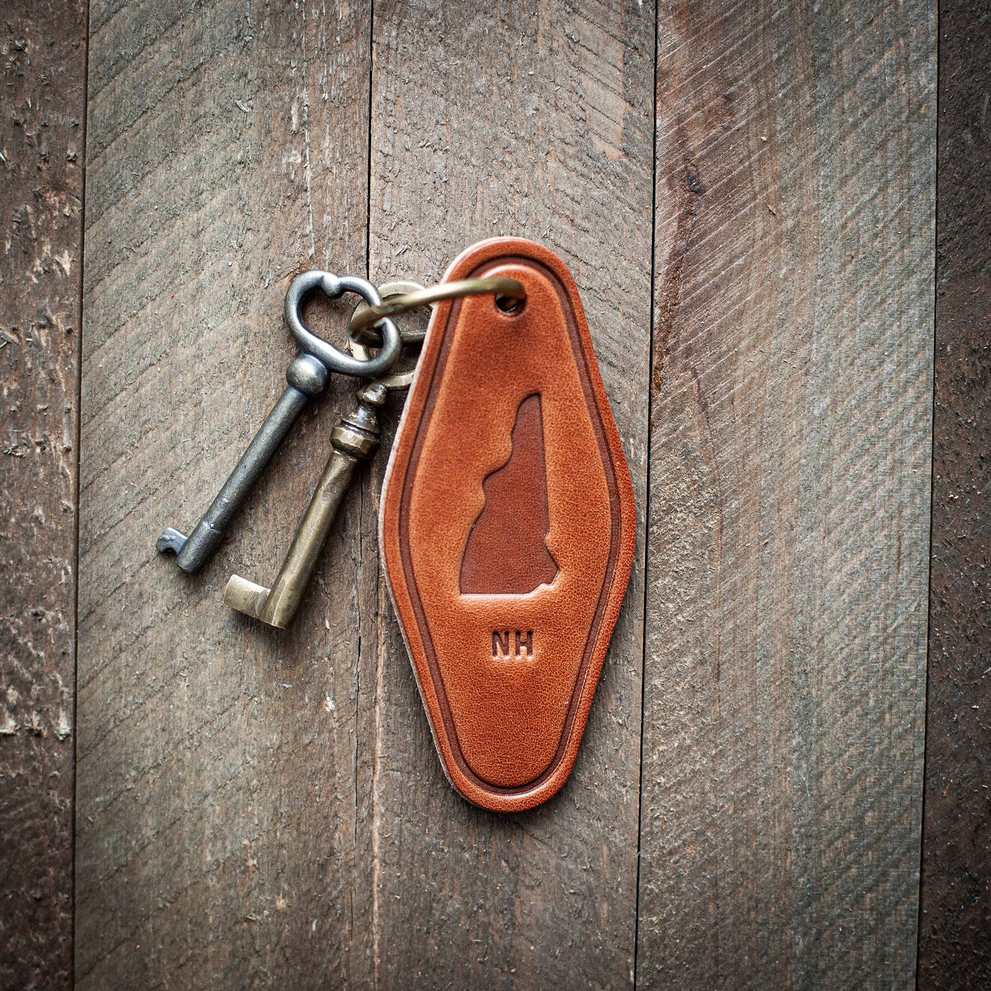 New Hampshire Leather Keychain Motel Style