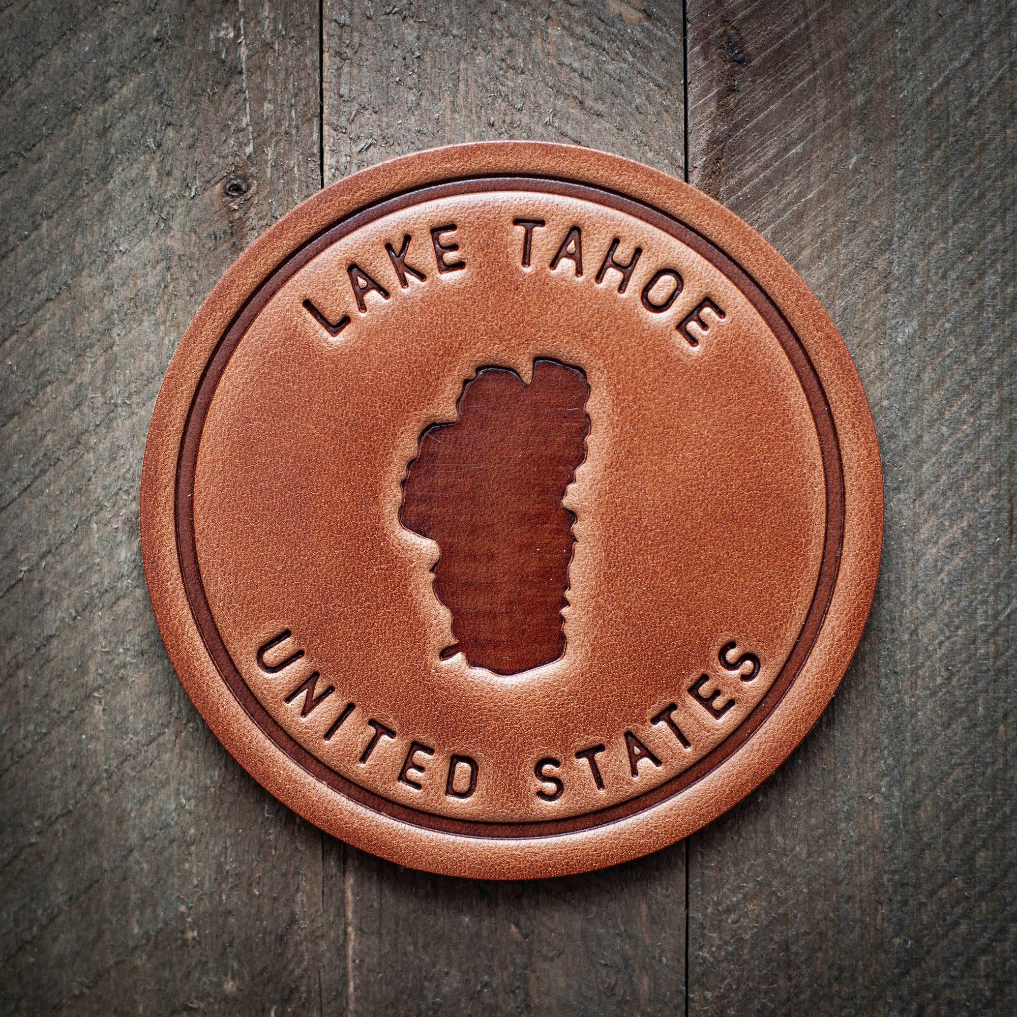 Lake Tahoe Silhouette Leather Coaster