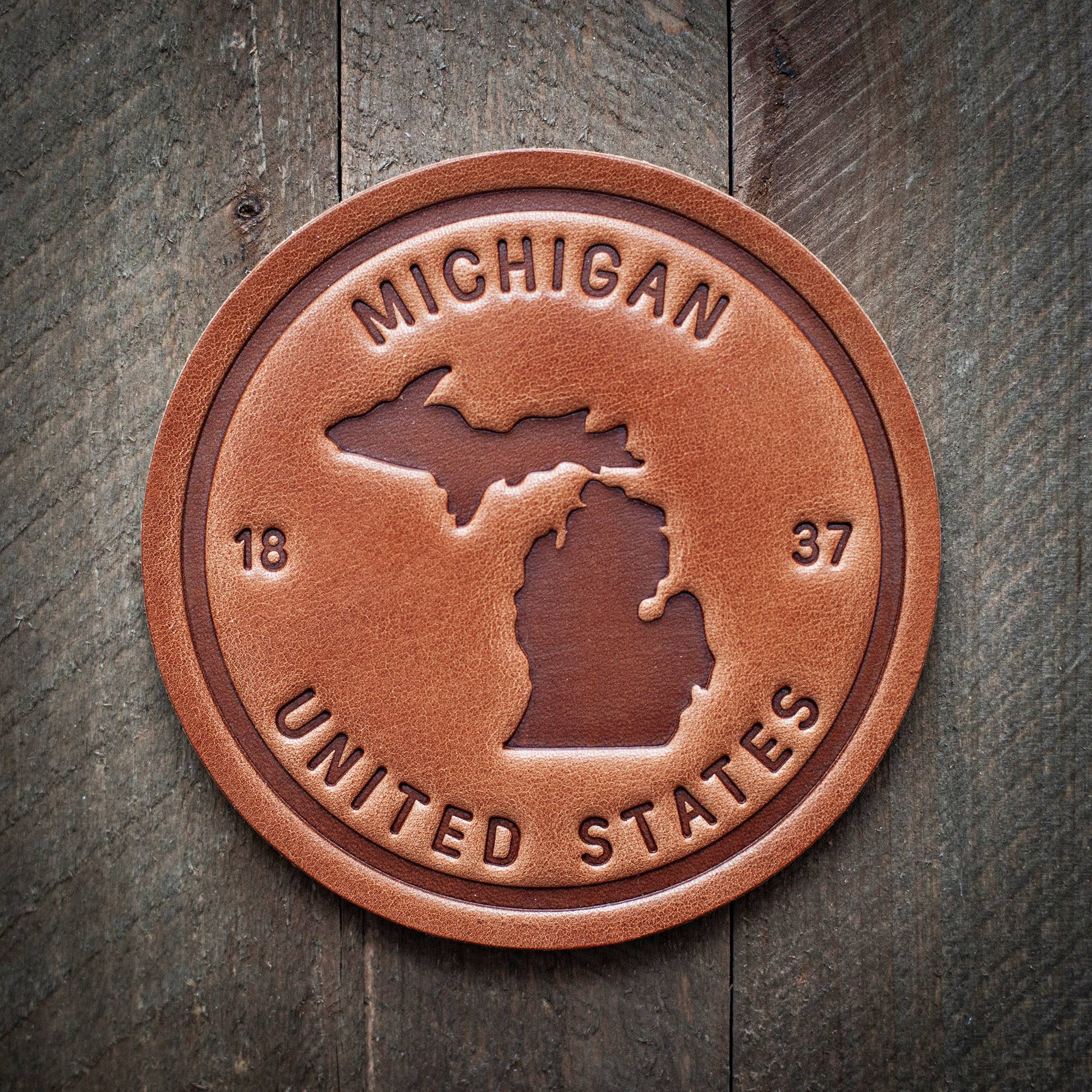 Michigan State Silhouette Leather Coaster