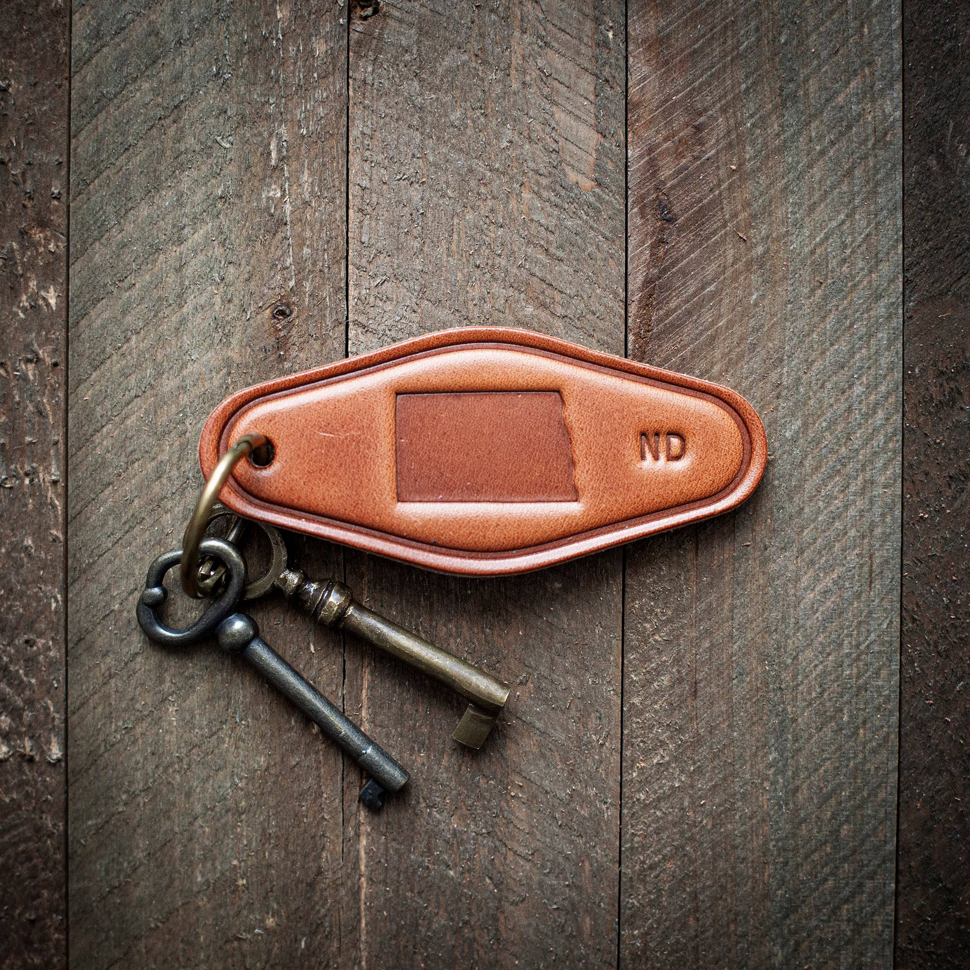 North Dakota Leather Keychain Motel Style