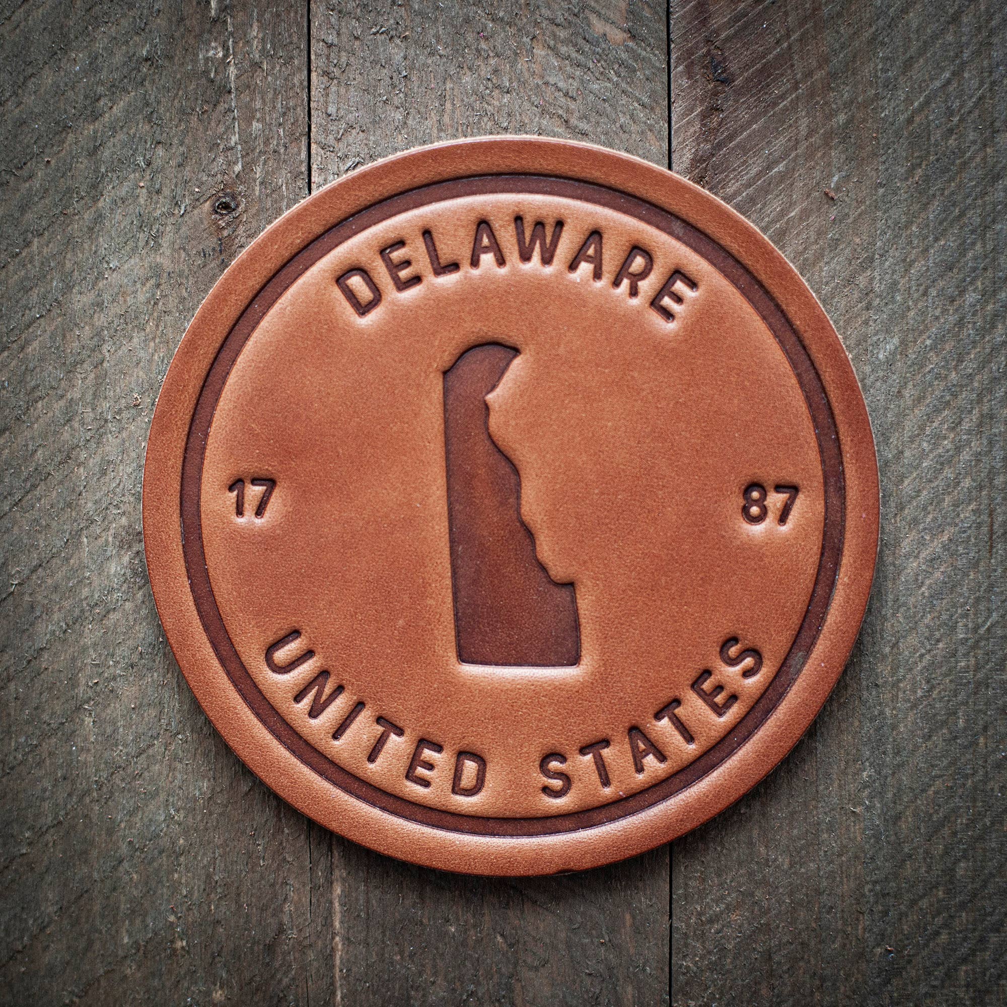 Deleware State Silhouette Leather Coaster