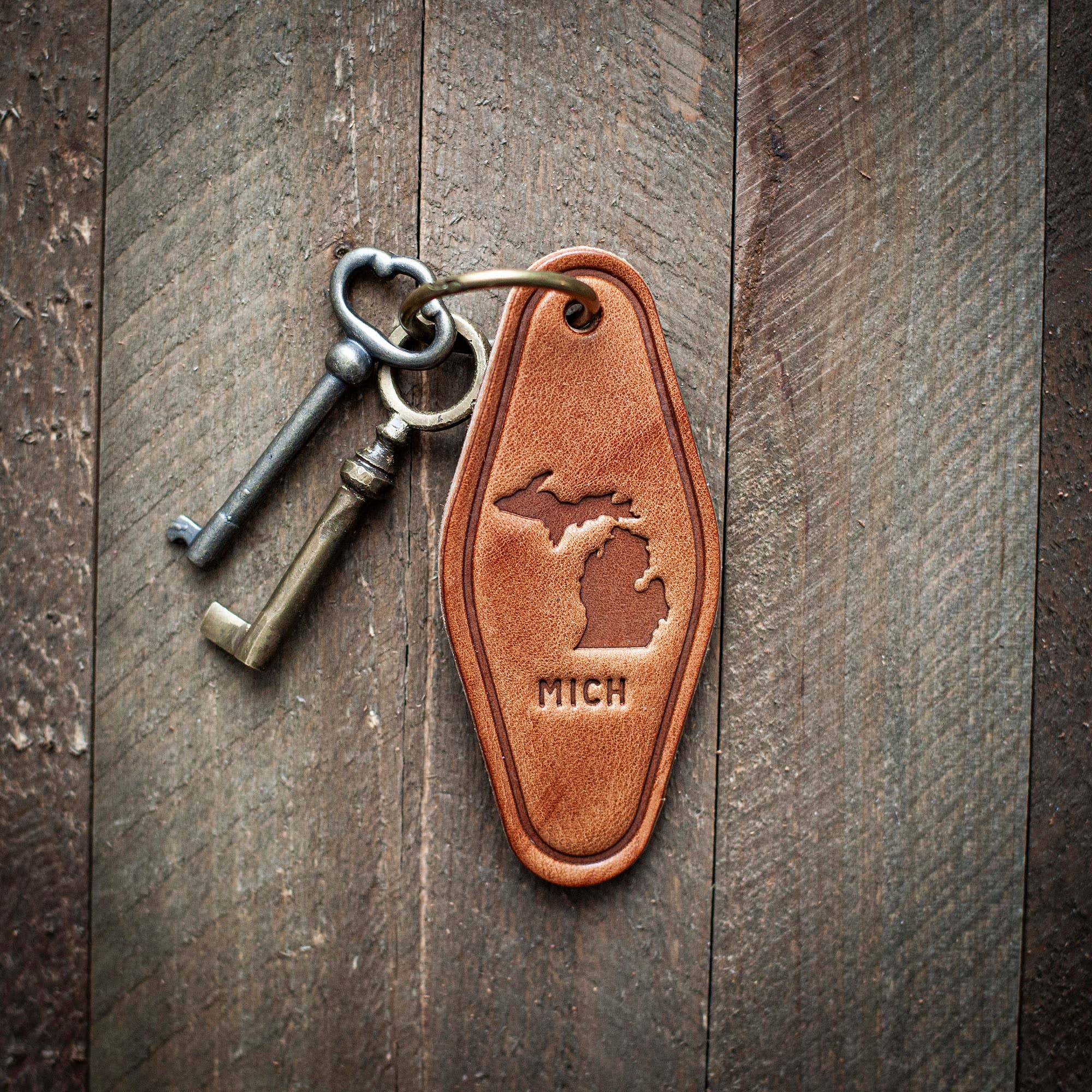 Michigan Silhouette Leather Keychain Motel Style