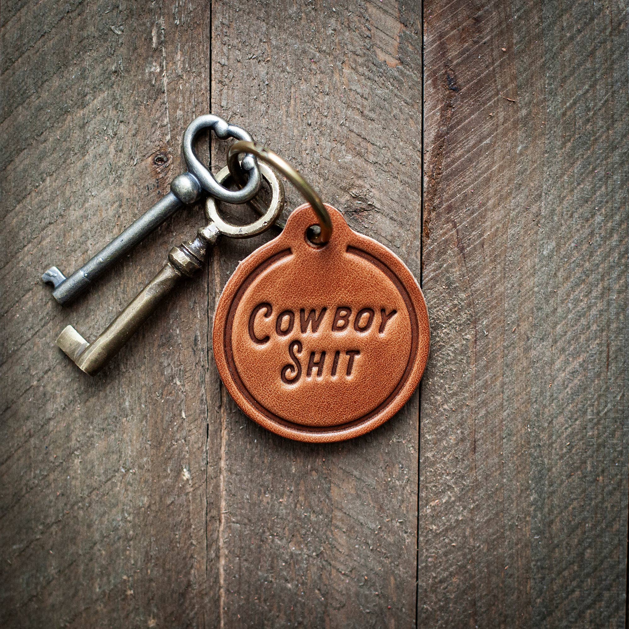 Cowboy Shit Leather Keychain Circle