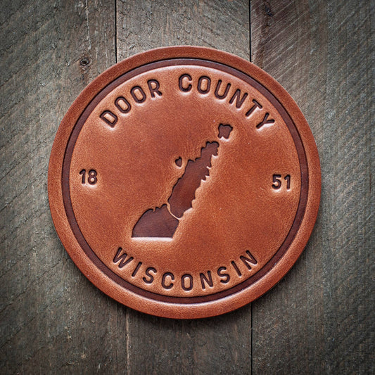 Door County Wisconsin Silhouette Leather Coaster