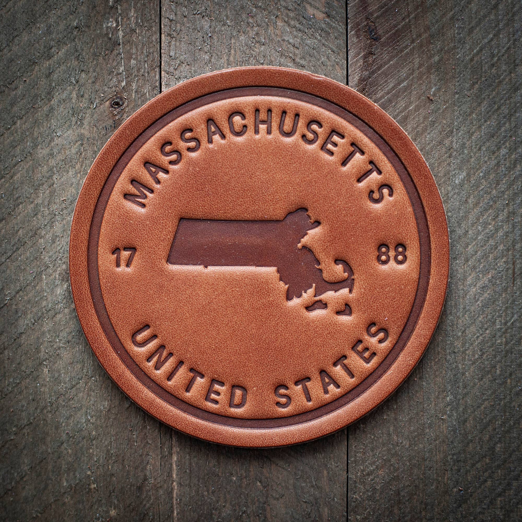 Massachusetts State Silhouette Leather Coaster