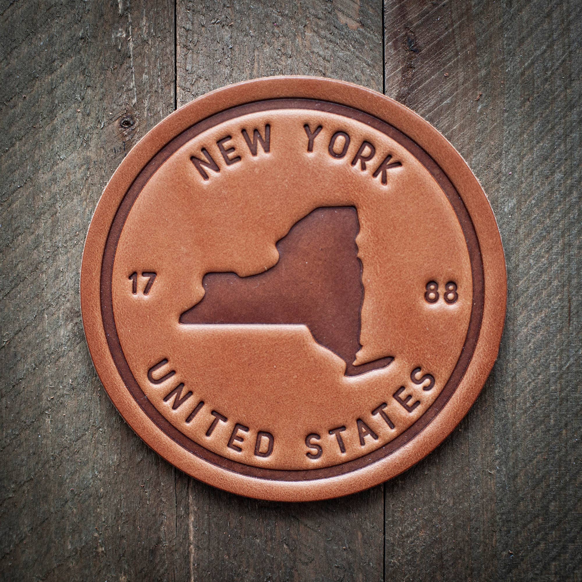 New York State Silhouette Leather Coaster